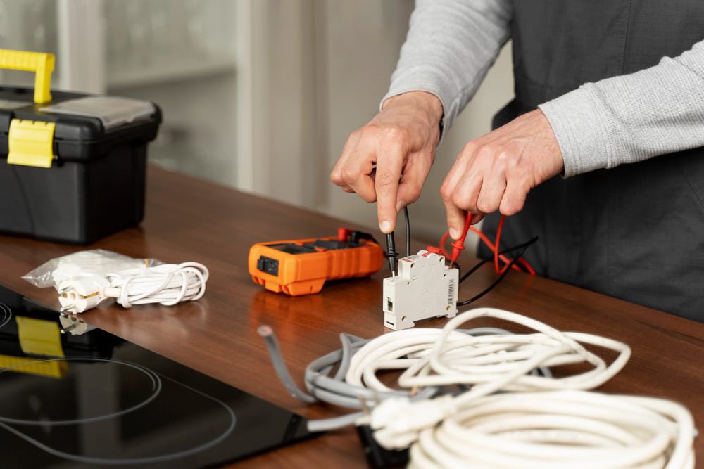 Technicien en électricité vérifiant un circuit sécurisé